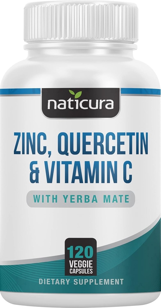 Zinc Quercetina con vitamina C y Yerba Mate - 4-en-1 Suplemento de Apoyo Nutricional - 120 cápsulas vegetales - Hecho en los EE.UU.