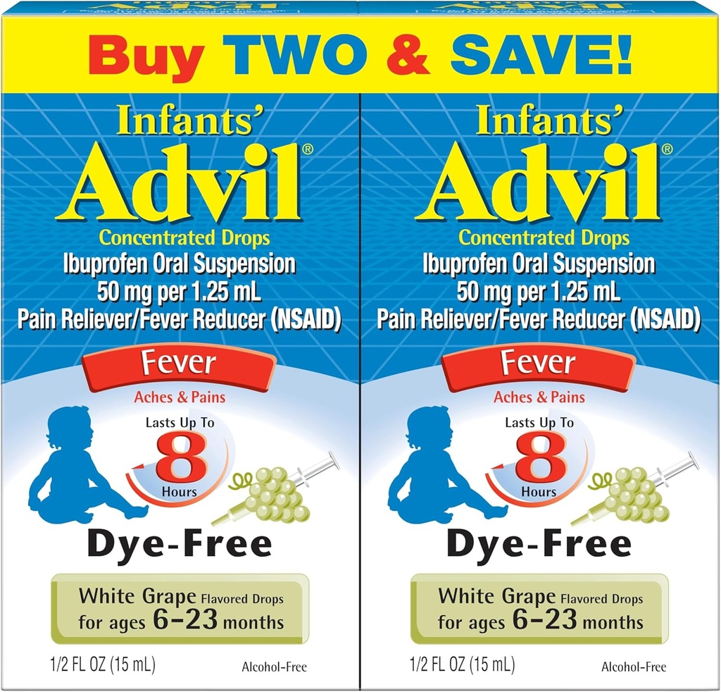 Alivio de dolor líquido advil de los bebés y Reductor de fiebre del bebé, Alivio del dolor y Medicina de la fiebre del bebé, Gripe blanco - 0,5 Fl Oz (2 Pack)