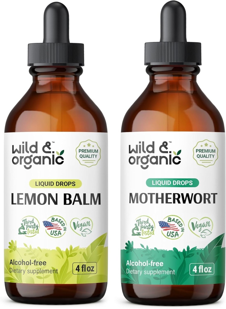 Wild &amp; Organic Lemon Balm Tincture 4 fl oz &amp; Motherwort Tincture 4 fl oz