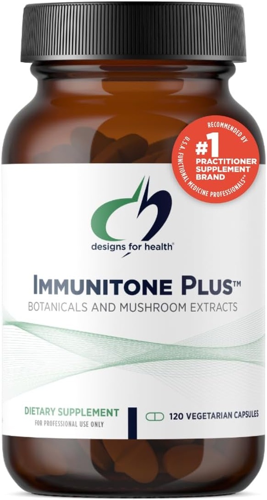 Diseños para Salud Herbal Immune Apoyo con Mushrooms, Echinacea, Té Verde, Astragalus + Elderberry - Immunitone Plus Pills - Suplemento No GMO (120 Capsules)