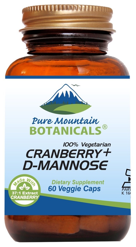 Pure Mountain Botanicals Cranberry D Mannose Capsules - 60 Kosher Vegan Caps - 1000mg D Mannose with Cranberry Concentrate Plus Vitamin C