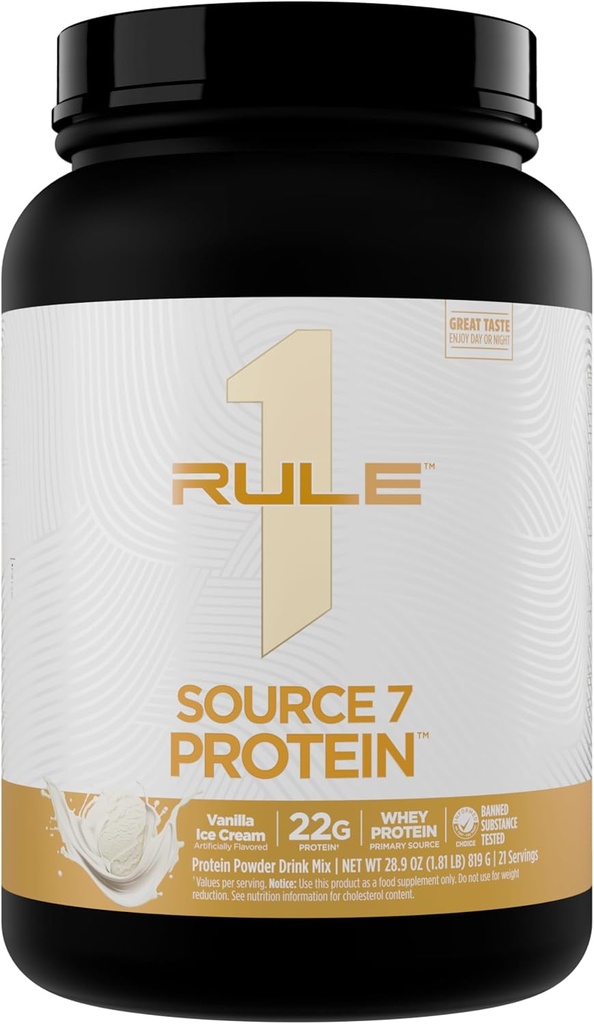 Regla 1 Fuente 7 Proteína – Década Sabor, Velvety Smooth Texture, 22g En cualquier momento Protein, y 10g Naturalmente Occurring EAAs Por Servir de 7 fuentes Premium (1.8 libras*, Vanilla Ice Cream)