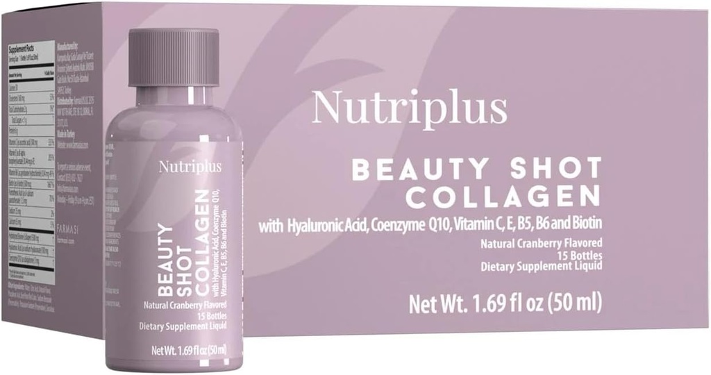 FARMASi Nutriplus Beauty Shot Collagen – Tipo I & III Collagen with Hyaluronic Acid, Biotin & Vitamins, Sugar-Free Cranberry Flavor, 1.69 fl oz x 12 Zapatos
