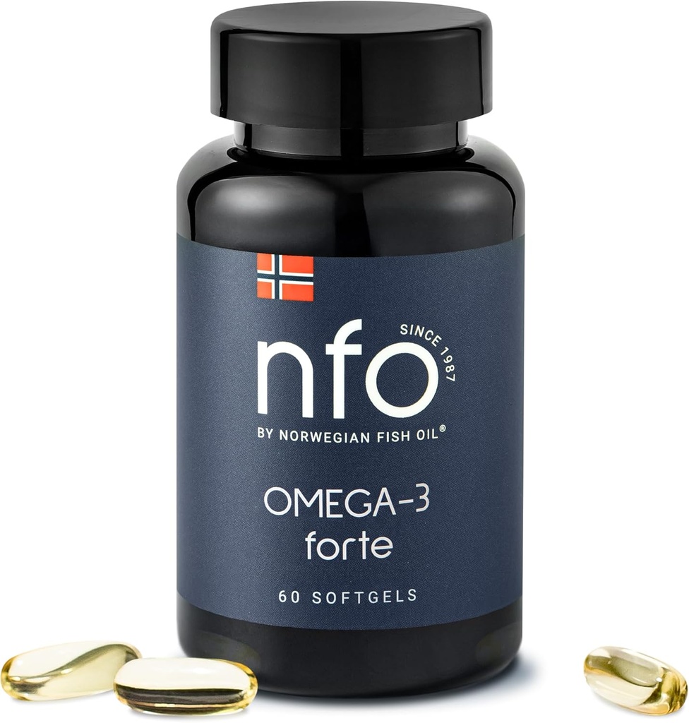 NFO Omega-3 Forte Fish Oil with Fish Gelatine - Premium Fish-Based Omega-3 ← Fórmula marina pura ← High EPA &amp; DHA ← 60 Capsules