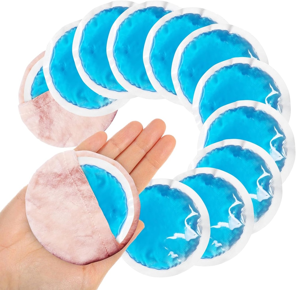 Pequeños paquetes de hielo redondo para lesiones, 12 paquetes de hielo cosmético suave para cara, reutilizable caliente frío Gel Pack Compresor de frío circular con 2 Wrap para alivio de dolor, dientes, cirugía de pecho, dientes de sabiduría