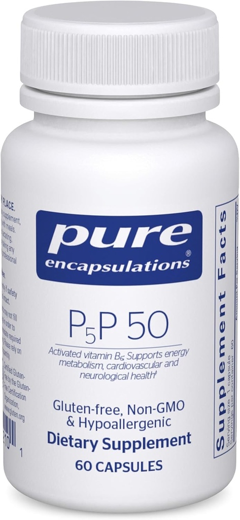 Pure Encapsulations P5P 50 - Active Vitamin B6 - Supports Energy Metabolism & Brain Health* - Gluten Free " Non-GMO - 60 Capsules