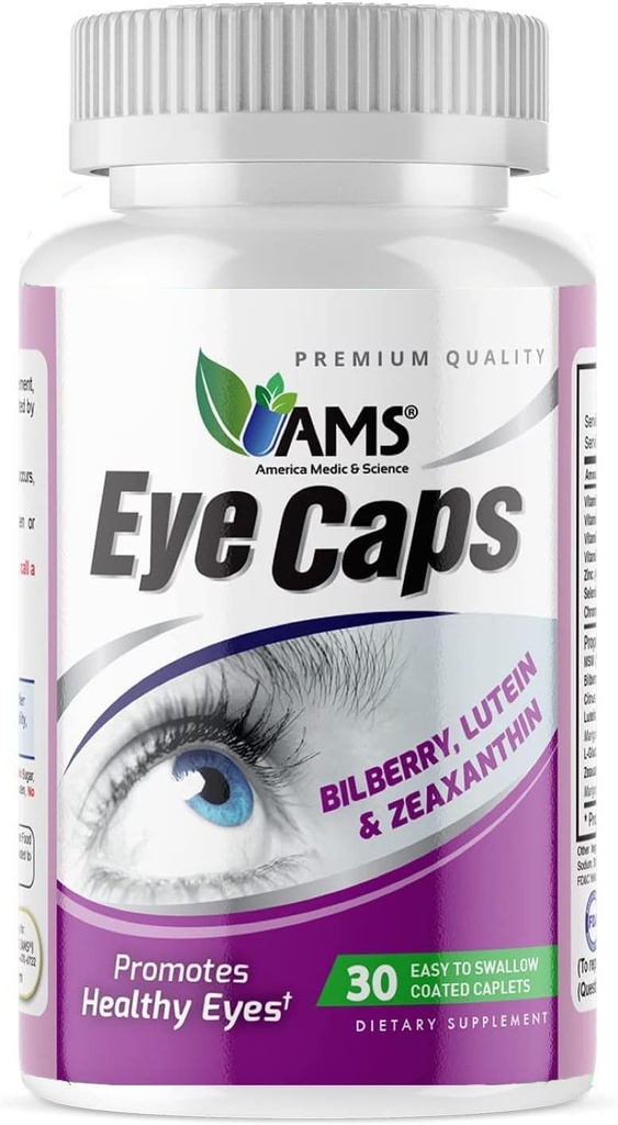América Medic &amp; Science EyeCaps (30 Caplets) ← Suplemento dietético para hombres y mujeres TENIDO Apoyo Visión Salud TEN Enriquecido con Lutein, Zinc, Selenium, Chromium y Vitaminas A, C, E y B2
