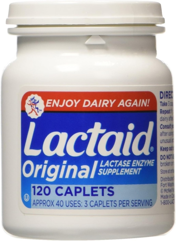 Lactaid Original Strength Lactase Enzyme Suplemento, Caplets - 120 ea