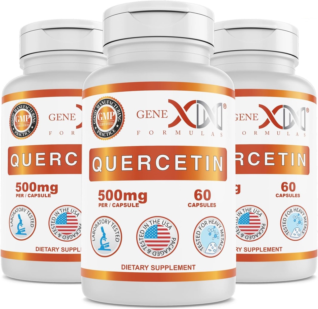 Genex Fórmulas Quercetina 500mg (60 cápsulas) No GMO, Libre de gluten (3 Pack)