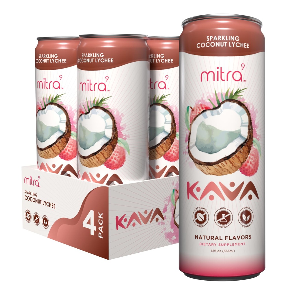MITRA9 Bebidas Botánicas - Coconut Lychee Sparkling Kava Bebida con Kava Extracto Root - Mood Enhancer - Con base en plantas - promueve la calma natural y la claridad (12 Fl. Oz) (4)