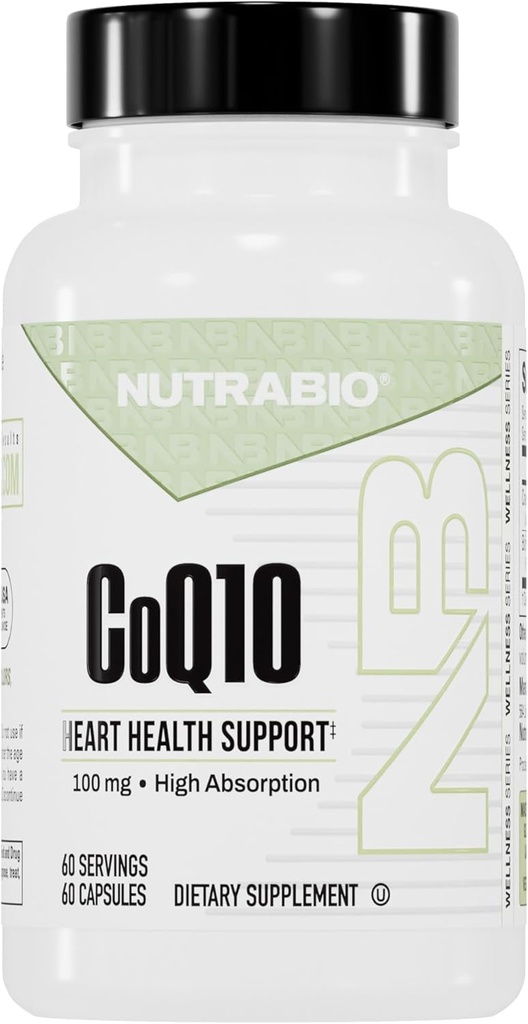 NutraBio CoQ10 Suplemento dietético, Función cardíaca sana y producción de energía celular, 100 mg - 60 cápsulas
