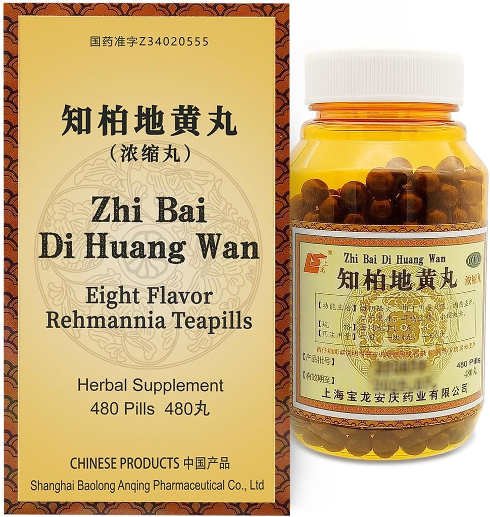 Zhi-Bai Di-Huang Wan Herbal Suplemento 480 Pills (60 Servings, Tamaño de la Economía) - 知黄 Diálogo chino Fórmula Ocho Sabor Rehmannia para el Nourishment Yin