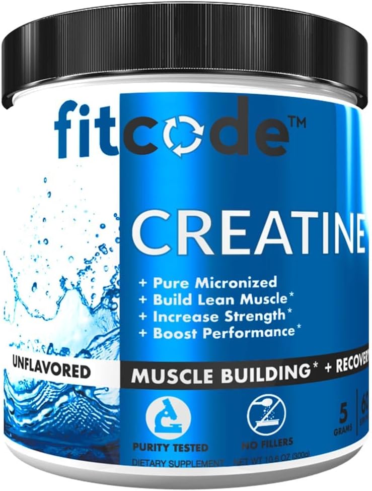fitcode Creatine Monohydrate 5 Grams of Pure Micronized Creatine Monohydrate for Muscle Building, Recovery, Strength &amp; Stamina, Unflavored Powder, 60 Servings