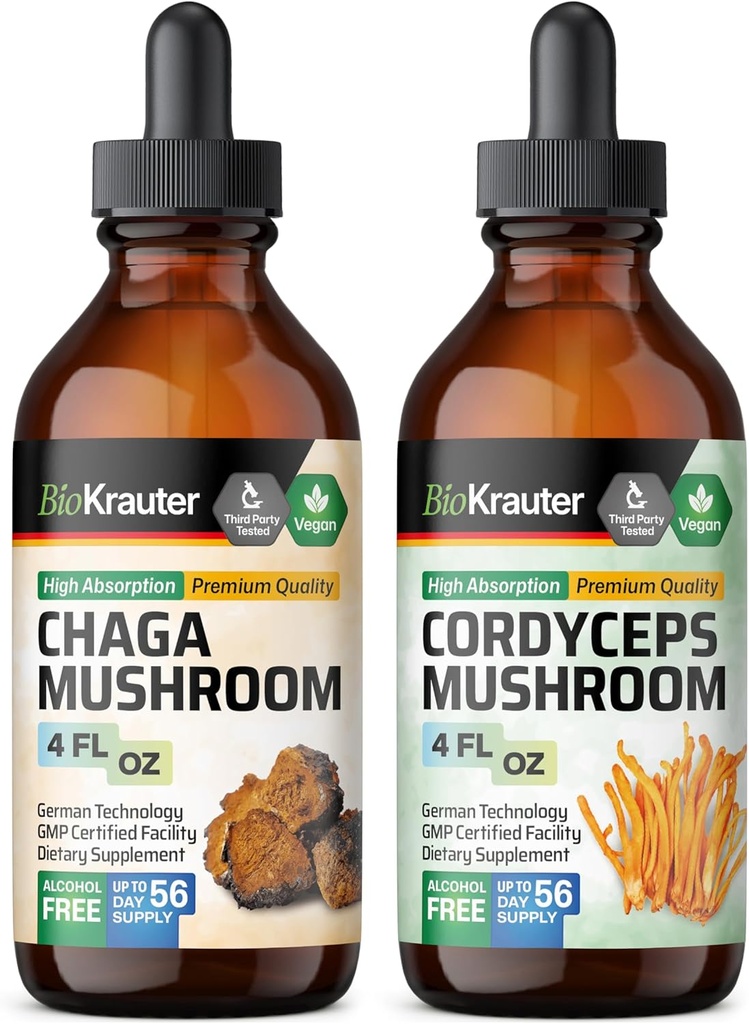 BIO KRAUTER Chaga Mushroom Tincture 4 Fl. Oz. & Cordyceps Mushroom Tincture 4 Fl. Oz.