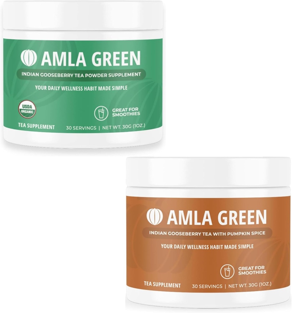 Amla Powder " Green Tea Superfood Supplement with Indian Gooseberries " Pumpkin Spice, Organic, Vegan, 30 Servings SKU: GB-HB-30