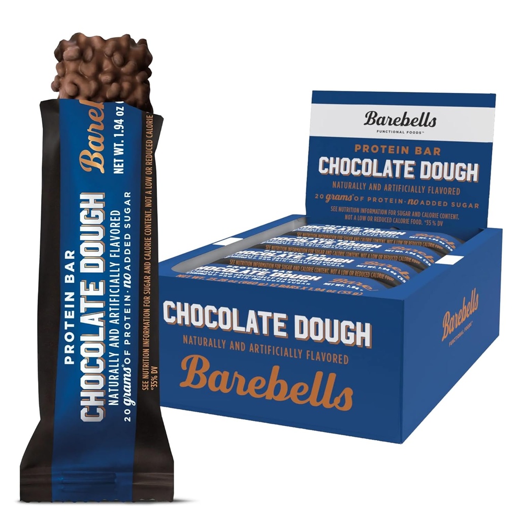 Barebells Protein Bares Chocolate Dough - 12 Conde, 20g High Protein Treats - Chocolate Nutrition Bar con 1g Total Azúcares - On-The-Go Breakfast o Post-Workout Snack