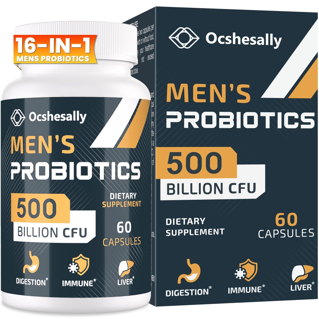 Probióticos para Hombres, 500 millones de UC &amp; 12 Estrechos Probióticos para Hombres, con Turmérico, Arándano, Goji - Probióticos para Salud Digestiva, Gut, Immune &amp; Bloating, Prostate &amp; Urinary Tract Health, 60 cápsulas