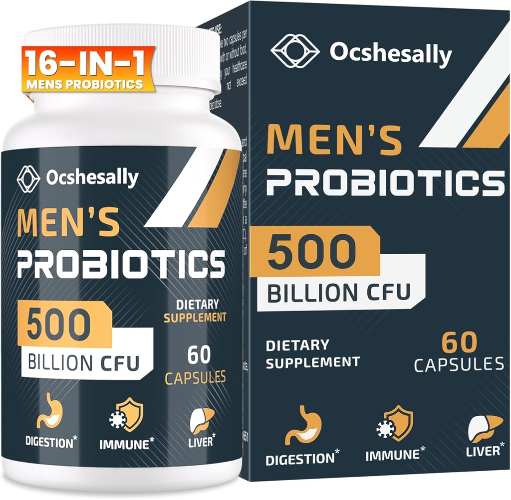 Probióticos para Hombres, 500 millones de UC &amp; 12 Estrechos Probióticos para Hombres, con Turmérico, Arándano, Goji - Probióticos para Salud Digestiva, Gut, Immune &amp; Bloating, Prostate &amp; Urinary Tract Health, 60 cápsulas