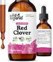 Wild &amp; Organic Red Clover Extract Drops - Menopause Supplements for Women - 600 mg Liquid Red Clover Tincture - 1-Mesth Supply - Trifolium Pratense Blossom - Sugar &amp; Alcohol-Free - 2 oz