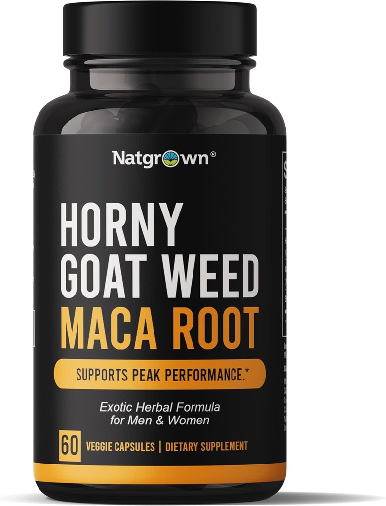 Natgrown Horny Goat Weed and Maca Root Extract Supplement for Men & Women (Epimedium Extract, Hornygoatweed) Vegan Capsules - 60 Ct