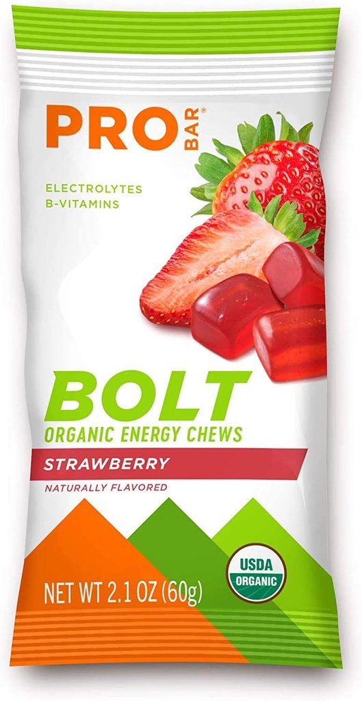 PROBAR - Bolt Organic Energy Chews, Strawberry, Non-GMO, Gluten-Free, USDA Certified Organic, Healthy, Natural Energy, Fast Fuel Gummies with Vitamins B &amp; C, 9 Count (Pack of 1)