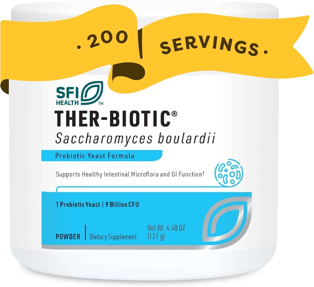 Klaire Labs SFI Health Pure Saccharomyces Boulardii Powder - Probiotic Supplement Supports Yeast Balance - Digestive & Immune Support - Hypoallergenic - Double Scoop for Kids &amp; Adults (4.48oz)