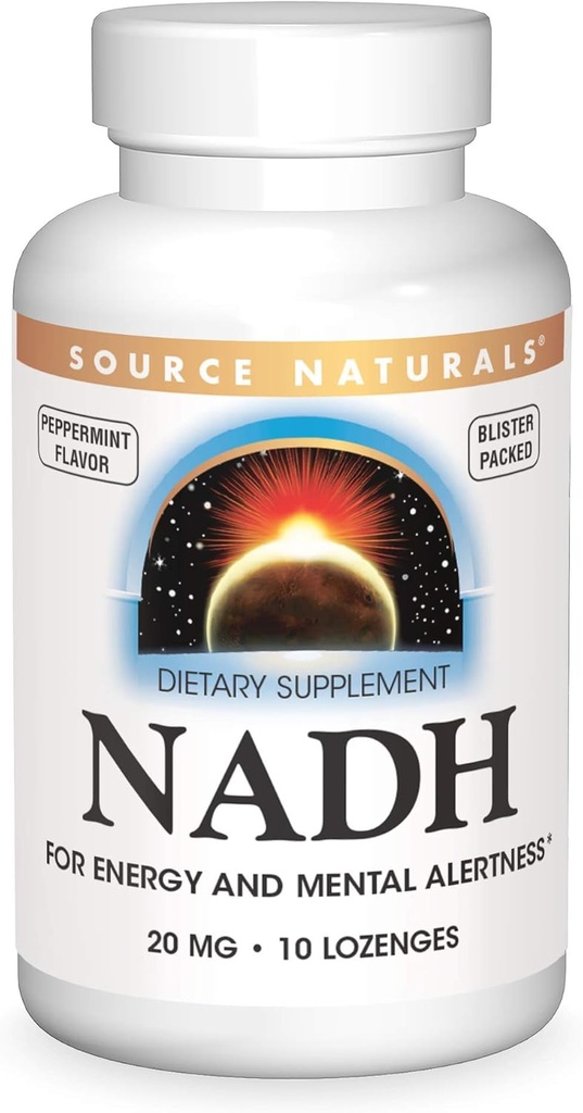 Fuente Naturales NADH 20mg, Energía Boost y Alerta Mental*, 10 Lozenges