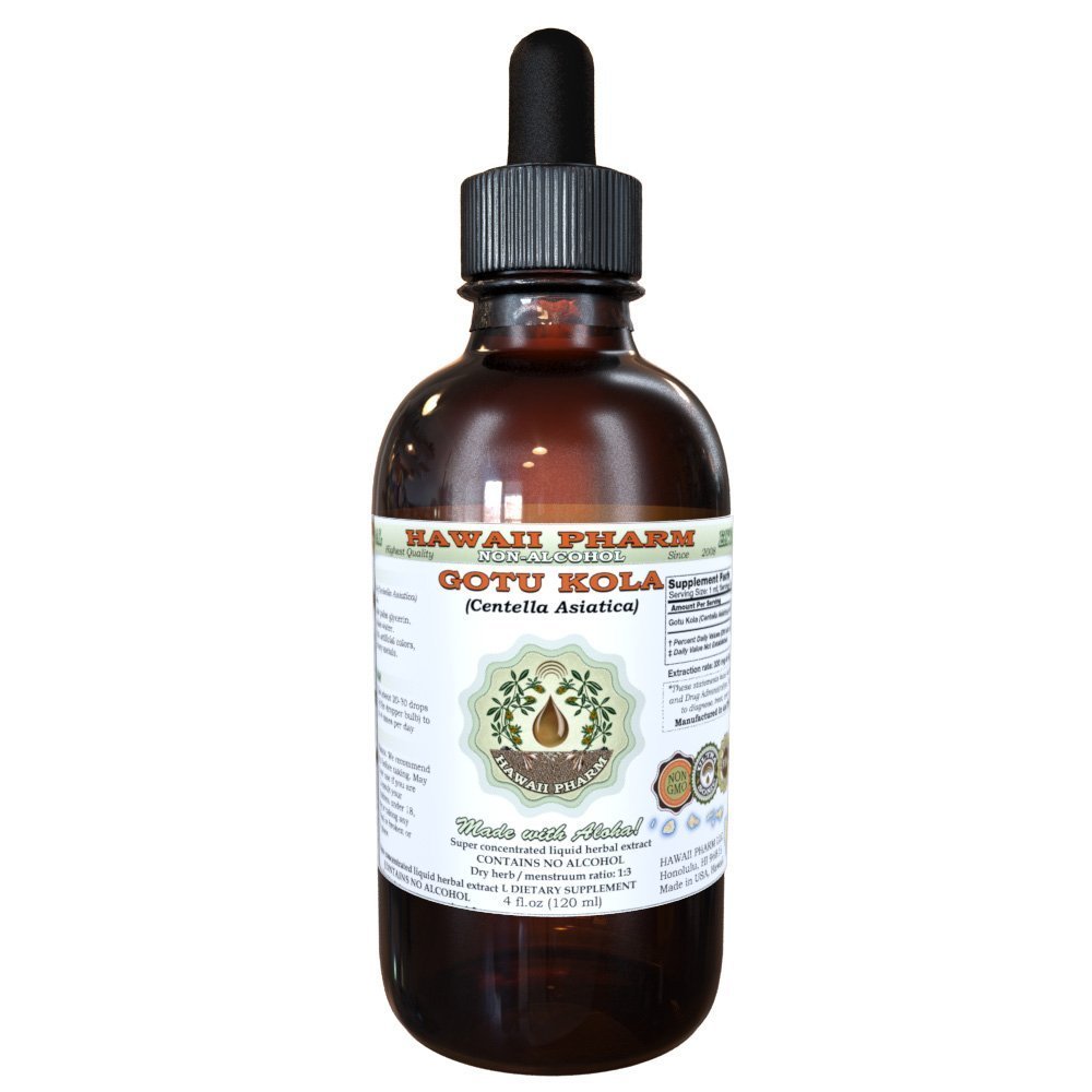 Gotu Kola Extracto líquido libre de alcohol, Gotu Kola orgánica (Centella Asiatica) Hoja seca Glycerite Hawaii Pharm Natural Herbal Suplemento 2 oz