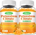 2 Pack Potasio Gummies de Citrato – Suplemento de Potasio de Alta Potencia para la Salud Musculo, Relieve de la Lega, Equilibrio Electrolito – Vegan, No GMO, Libre de gluten, Sabor Naranja, 120 Conde