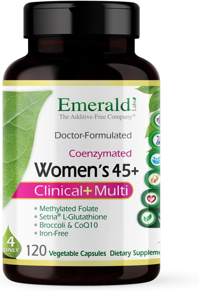 Laboratorios Esmeraldas Mujer 45+ Multi Clínica - Multivitamina para el soporte integral, bonificación y salud cardíaca* - Diseñado para mujeres 45+ - Gluten-Free &amp; Vegetariano - 120 cápsulas vegetales (30-Day Supply)