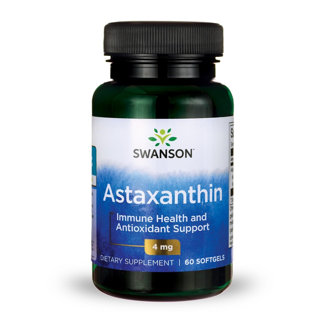 Swanson Astaxanthin Eye, Brain, and Skin Health Antioxidant Supplement for Screen-Heavy Adults Seeking Vision and Free Radical Protection - 4 mg (60 Softgels)