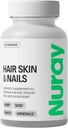 Nuray Hair, Skin & Nails Vitaminas – Biotina, Collagen " Hialuronic Acid – Advanced Hair Growth Supplement – Promotes Beauty, Skin Radiance, " Nail Strength – with Vitamin B Complex – 60 cápsulas