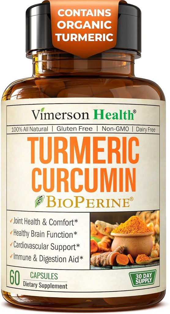 Suplemento de la Curcumina Turmérica - 1200 mg Tormérica Orgánica + Extracto Tumérico (95% Curcuminoides) para el Soporte Conjunto " Salud Digestiva - Suplemento Turmérico - Curcumina Pura con Pepper Negro - 60 cápsulas