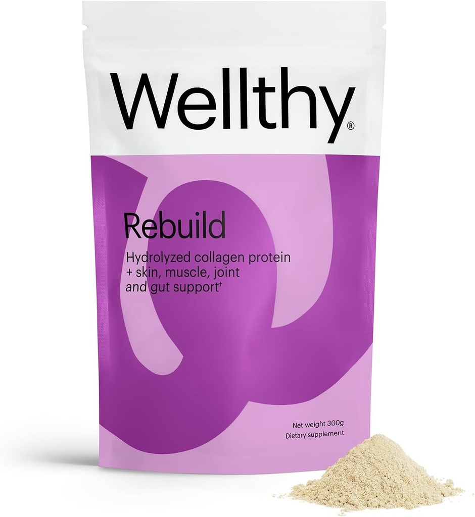 Colágeno Wellthy Peptides Protein Powder - Grass Fed Collagen Hidrolyzed para el crecimiento del cabello, piel, uñas, Gut y soporte conjunto - 20,000mg Collagen & 18g Protein ← Desarrollado (15 Servings)