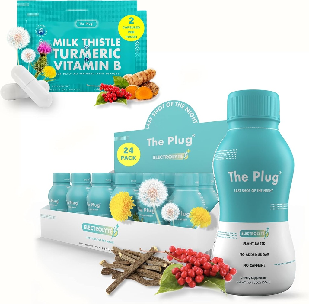 The Plug Liver Cleanse Detox &amp; Repair Bundle - Suplemento píldoras " bebida de recuperación (24 Pack)