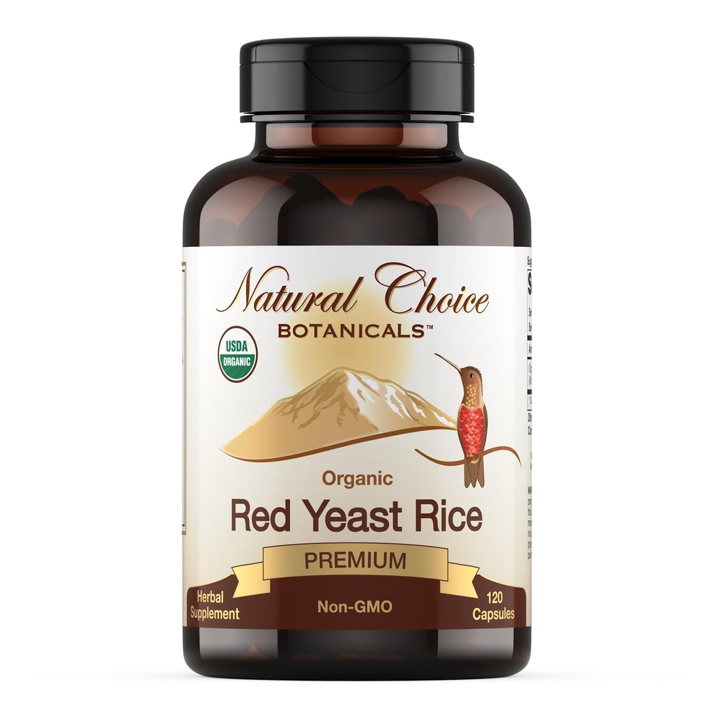 Certified Organic Red Yeast Rice Supplement - 120 Capsules, 2 Month Supply