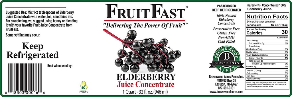 100% Pure Elderberry Juice Concentrate (32 fl. oz. - Pack of 4) by FruitFast - Brownwood Acres Silenciosa, No GMO, Gluten Gratis, All Natural Juice Extract - Promotes Healthy Immune Function*