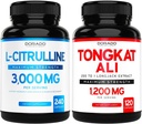L Citrulline 3000mg Suplemento (240 Conde) L Arginina & Nitric Oxide Pills - Tongkat Ali Para Hombres 1200mg 200 a 1 Extracto - (120 Conde) Apoyo Fuerza,Drive &amp; Athletic Performance - Vegan &amp; USA Made