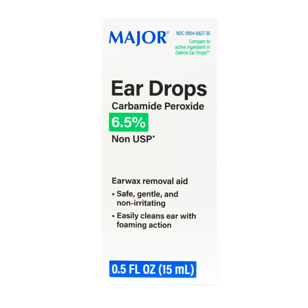 Major Pharmaceuticals 255984 Otic Ear Drop, Comparar con Debrox, 15 mL Volume, Boxed