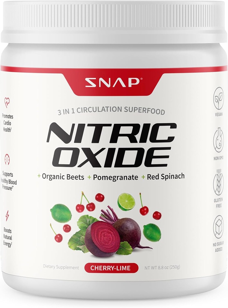 Snap Supplements Organic Beet Root Nitric Oxide Powder - Supports Energy and Healthy Circulation, 8.8 oz (30 Servings, 1 Month Supply), Cherry Lime