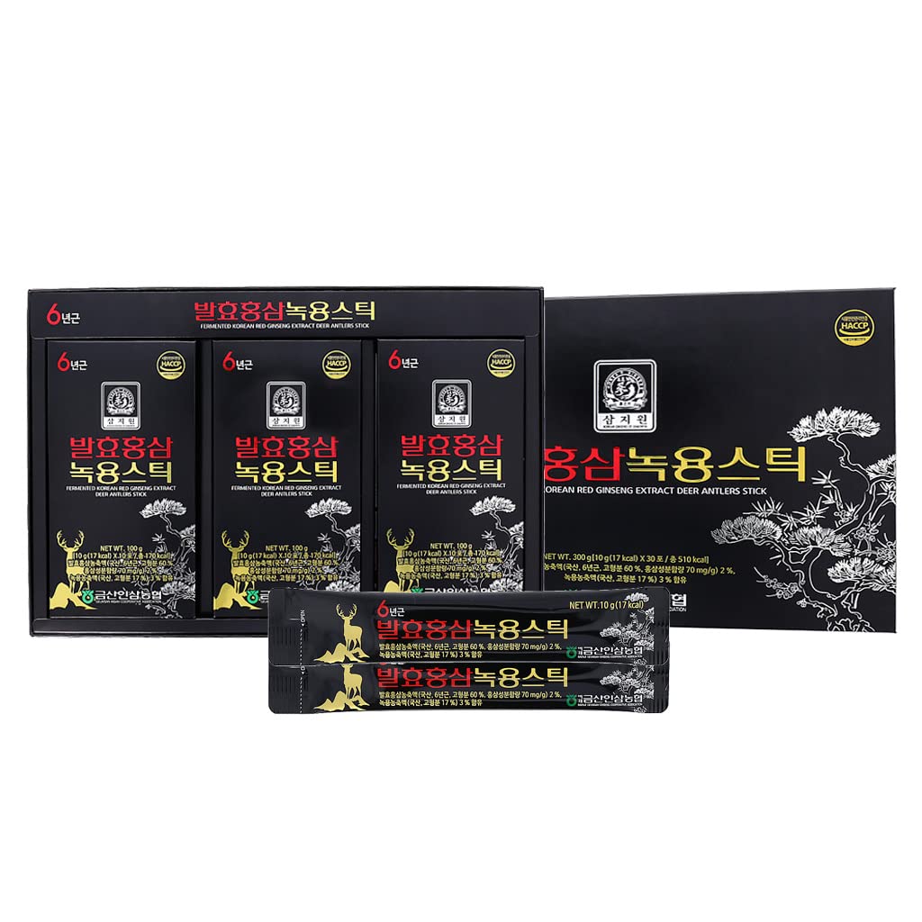 [Sam Ji Won] Fermented rojo ginseng antler stick. 10g*30 sticks, Korean Food, Portable Packs, Energy Supplements for Men &amp; Women, Immune Support