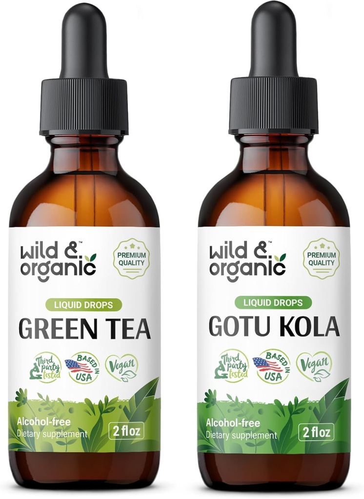 Wild &amp; Organic Green Tea Tincture 2 fl oz &amp; Gotu Kola Tincture 2 fl oz