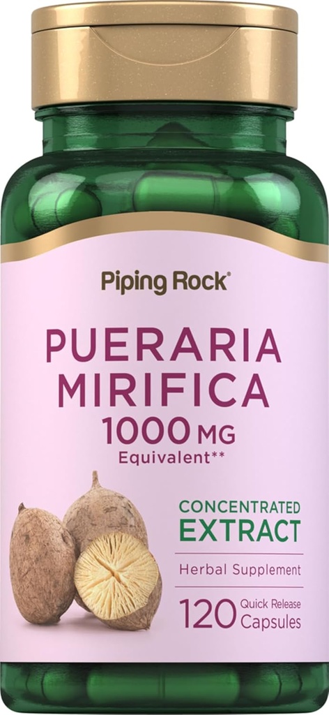 Piping Rock Pueraria Mirifica Capsules Silencio 1000mg Silencio 120 Pills Silencio Herb Extract Suplemento Silencio Gluten Free, Non-GMO