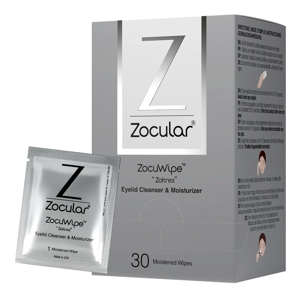 Zocular - Zocuwipe Eyelid Wipes with Natural Okra Complex - Eyelid Cleanser and Moisturizer Pads - Eyelid Cleansing Wipes - Blepharitis Treatment - 40ct