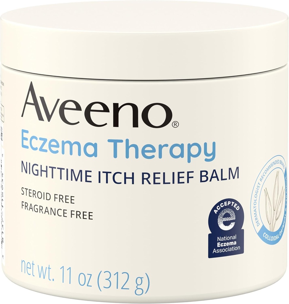 Aveeno Eczema Therapy Nighttime Itch Relief Balm, Eczema Cream for Body, Moisturizing Colloidal Oatmeal " Ceramide Fórmula, Fragancia Gratis, Soothing Dry Itchy Skin, 11 fl oz
