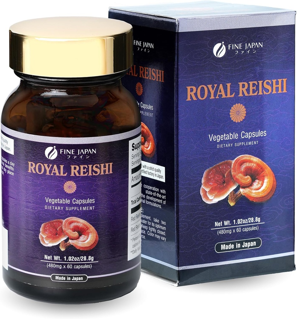 FINE JAPAN Organic Reishi Mushroom Capsules-Organic Mushroom Extract Supplement to Boost Your Immune System Health Dynamic Mushroom - 60 cápsulas