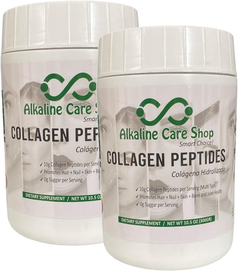 Cuidado de Alkaline ← Peptides de Collagen Hidrolyzed para Mujeres &amp; Hombres ¦ Multi-Type Polvo de Collagen Desflavored para el cabello, huesos, piel, uñas &amp; articulaciones Ø10g Collagen Peptides per Serving Silencio Conjunto de 2 Silencio 21Oz (600g)