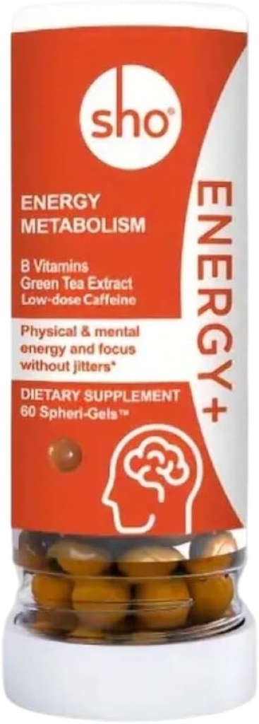 SHO Energy+ Vegan Energy & Focus Supplements 60 Pills-Matcha Extract, Methylated B Complex Vitamin B Complex, and Caffeine Natural Energy Booster for Men &amp; Women Without Crash & Jitters, Refill Bottle