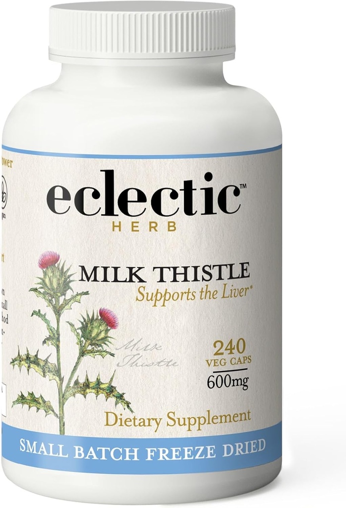 Eclectic Institute Raw Freeze-Dried Non-GMO Milk Thistle  durable with Silymarin for Liver Support - Detox, Cleanse & Maintain ← 240 CT