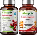 biophix D-Mannose Plus Probióticos de arándano 1000 mg 120 Vcaps - Vitamina libre C-1000 30 Tabletas - Apoyos Urinary Bladder Tract Health and Digestive Well Being